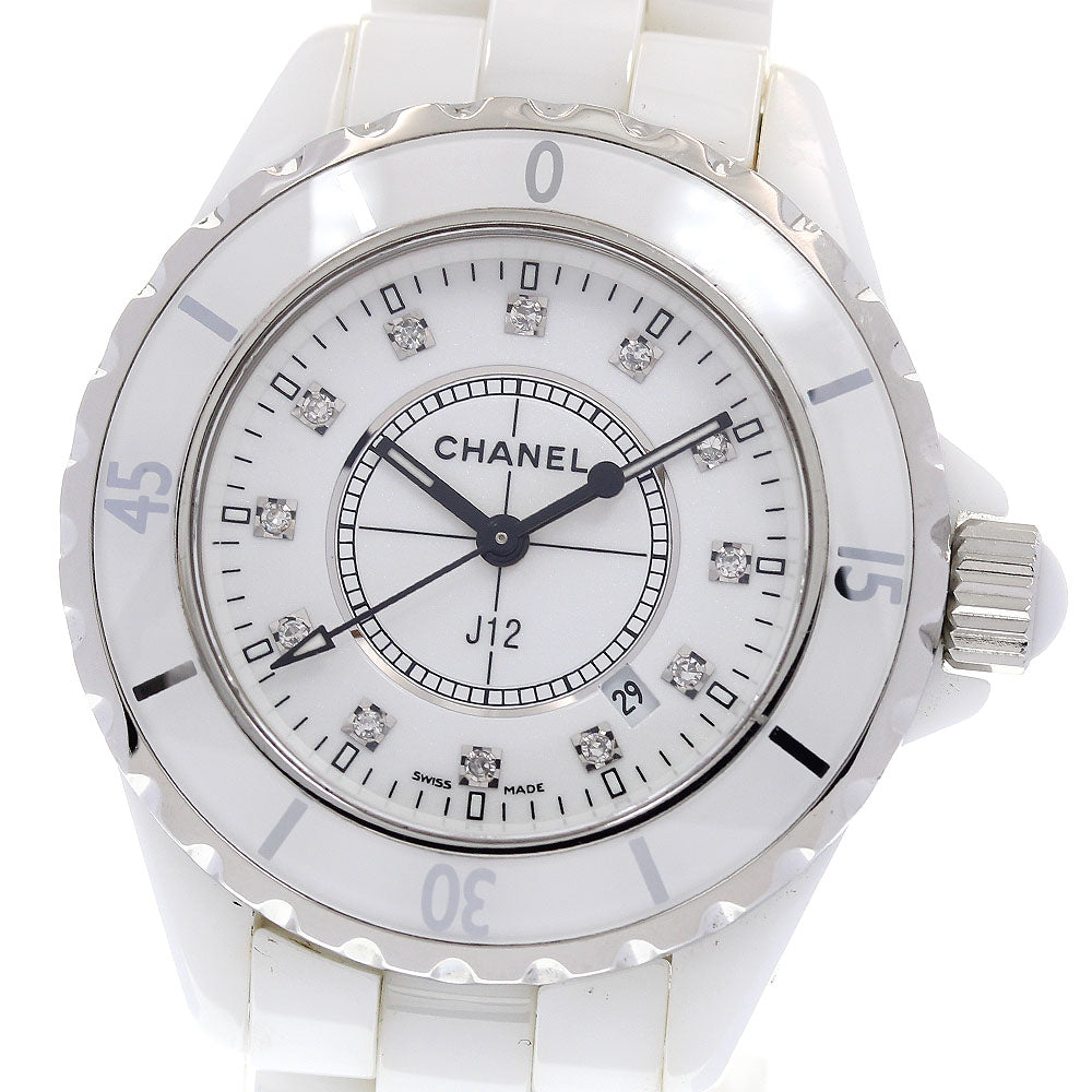 CHANEL J12 H1628 33MM White Ceramic 12P Diamond Quartz Ladies Watch_841742