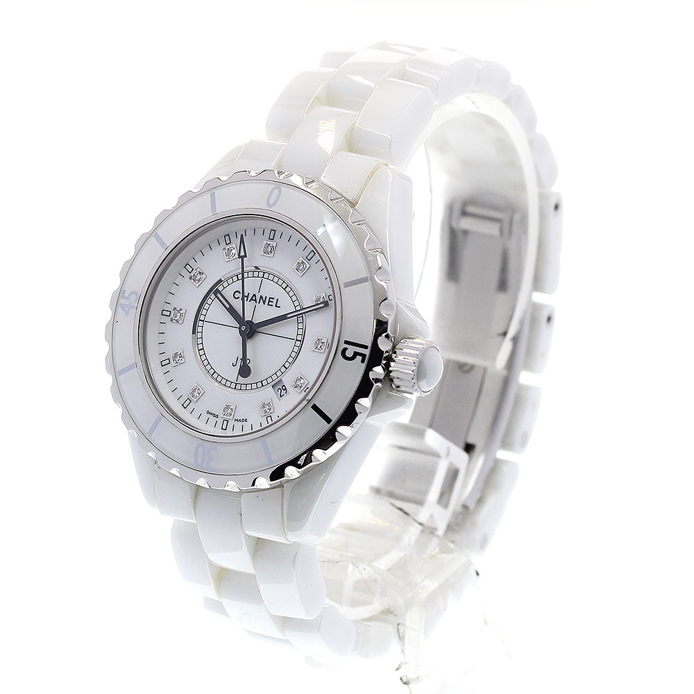CHANEL J12 H1628 33MM White Ceramic 12P Diamond Quartz Ladies Watch_841742