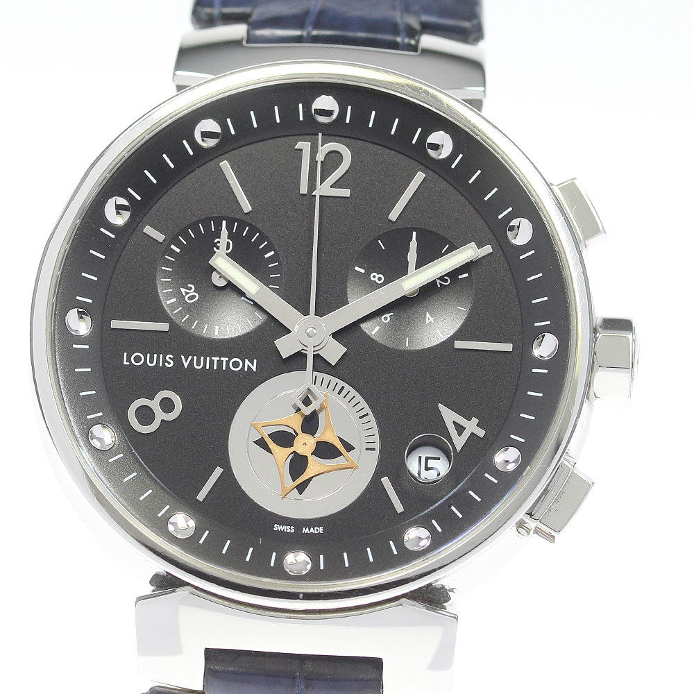 LOUIS VUITTON Tambour Moonstar GM Q8D11 Chronograph black Dial Quartz Men's Watch_842739