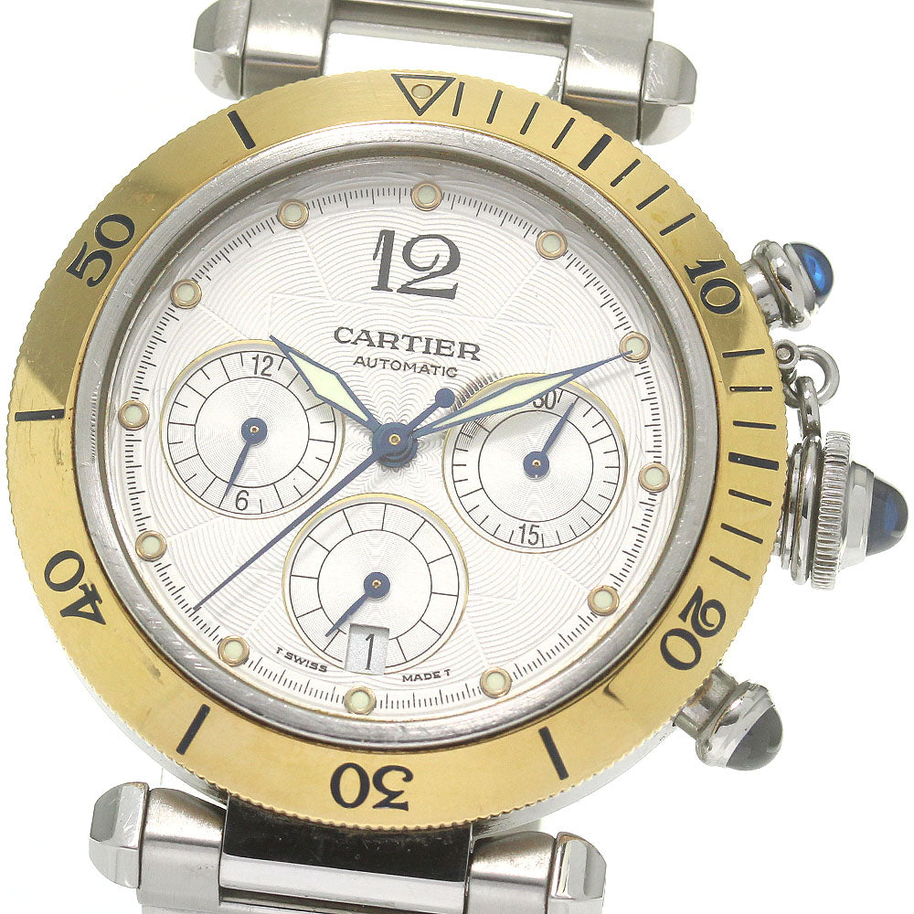 CARTIER Pasha 38mm W31036T6 2 tone chronograph Silver Dial Automatic Men's Watch_843086