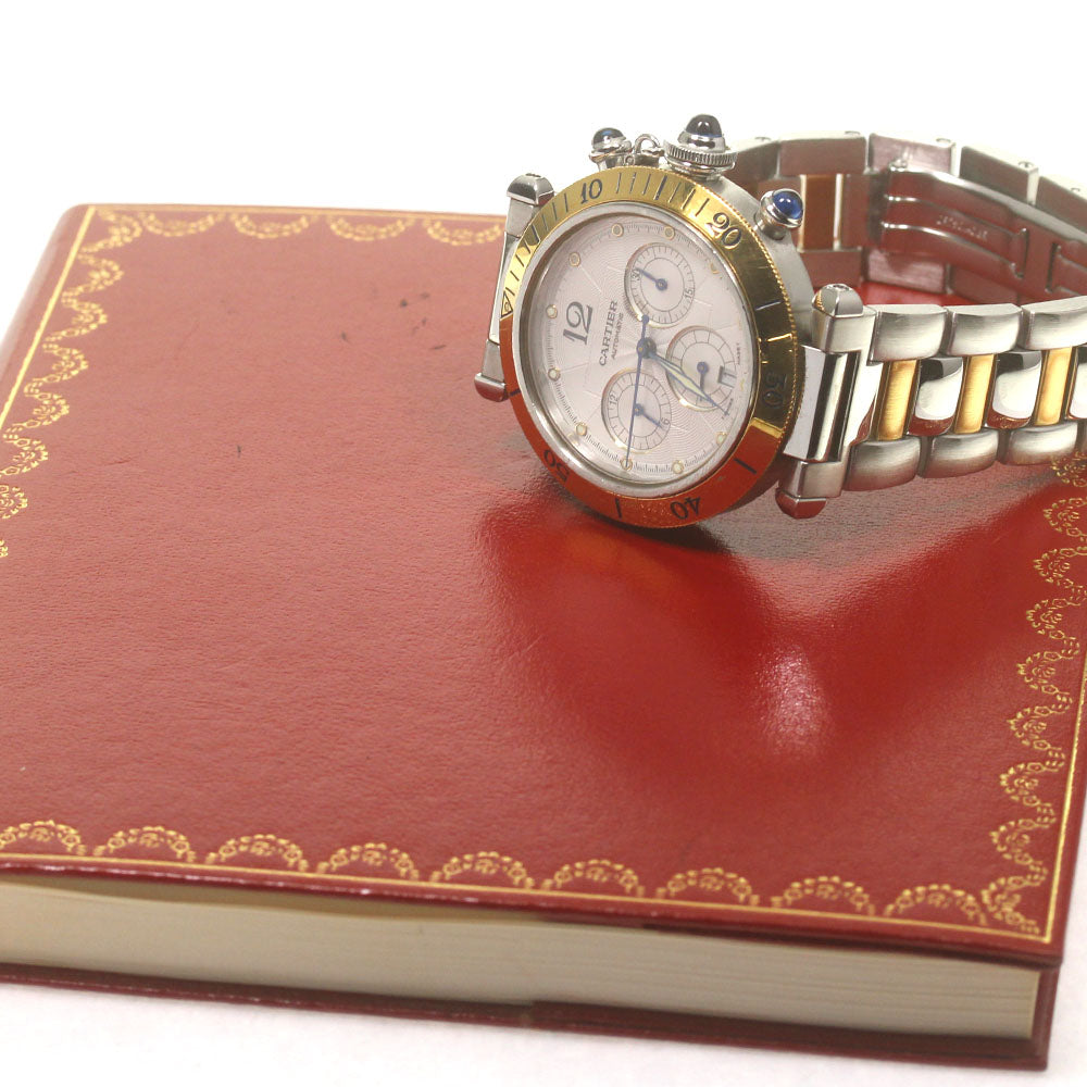 CARTIER Pasha 38mm W31036T6 2 tone chronograph Silver Dial Automatic Men's Watch_843086