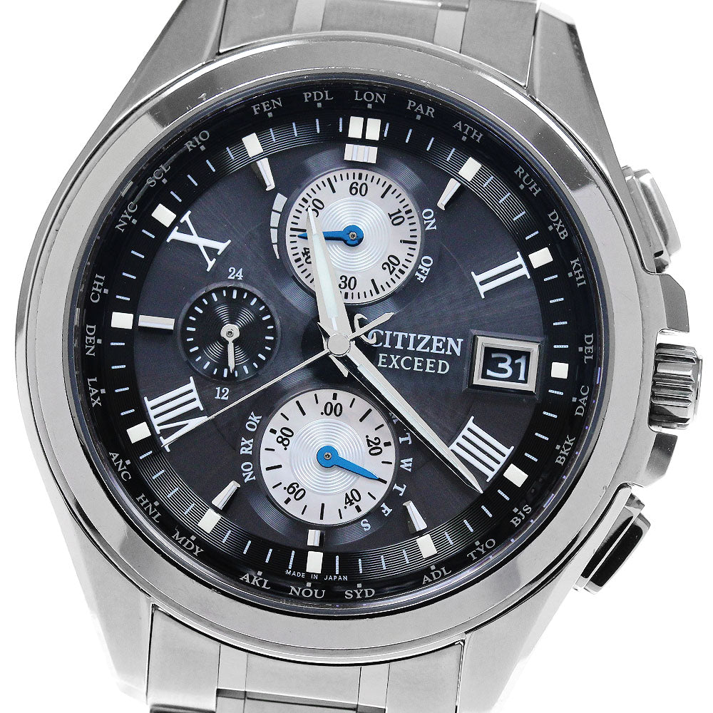 CITIZEN Exceed Eco Drive AT8075-52E black Dial Solar Powered Radio Men's_843146