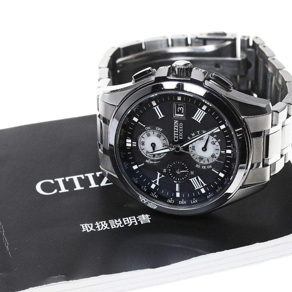 CITIZEN Exceed Eco Drive AT8075-52E black Dial Solar Powered Radio Men's_843146