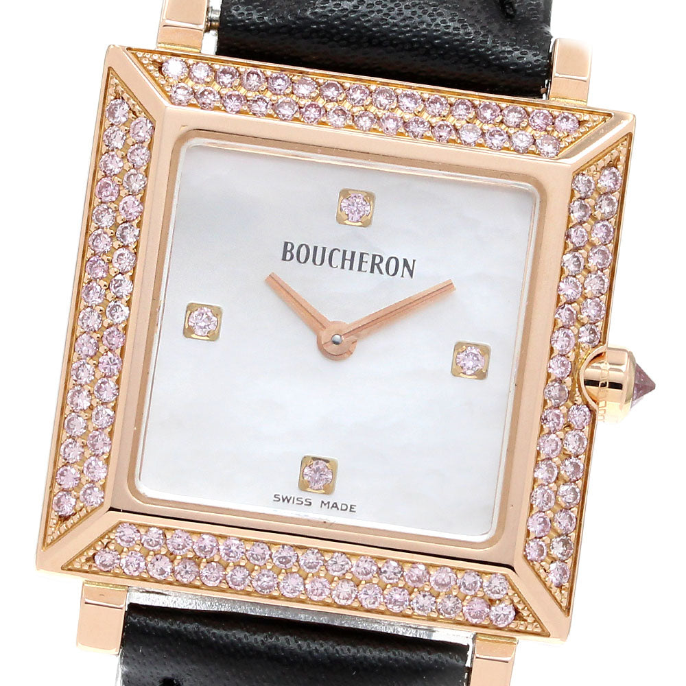Boucheron Diaman K18PG 4P Pink Diamond Bezel White shell Dial Quartz Ladies Watch_843275