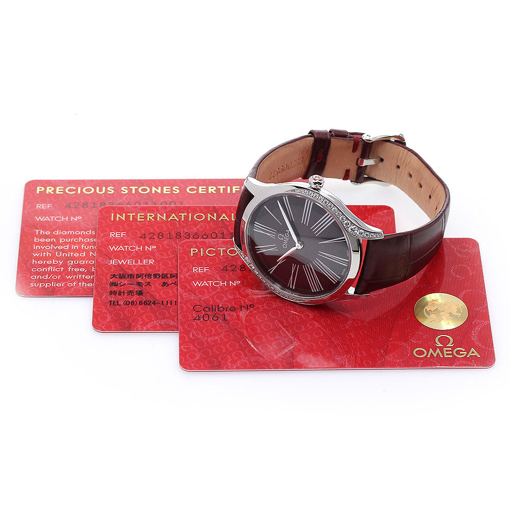 OMEGA De Ville Tresor 428.18.36.60.11.001 Diamond Bezel wine-red Dial Quartz Ladies Watch_843301