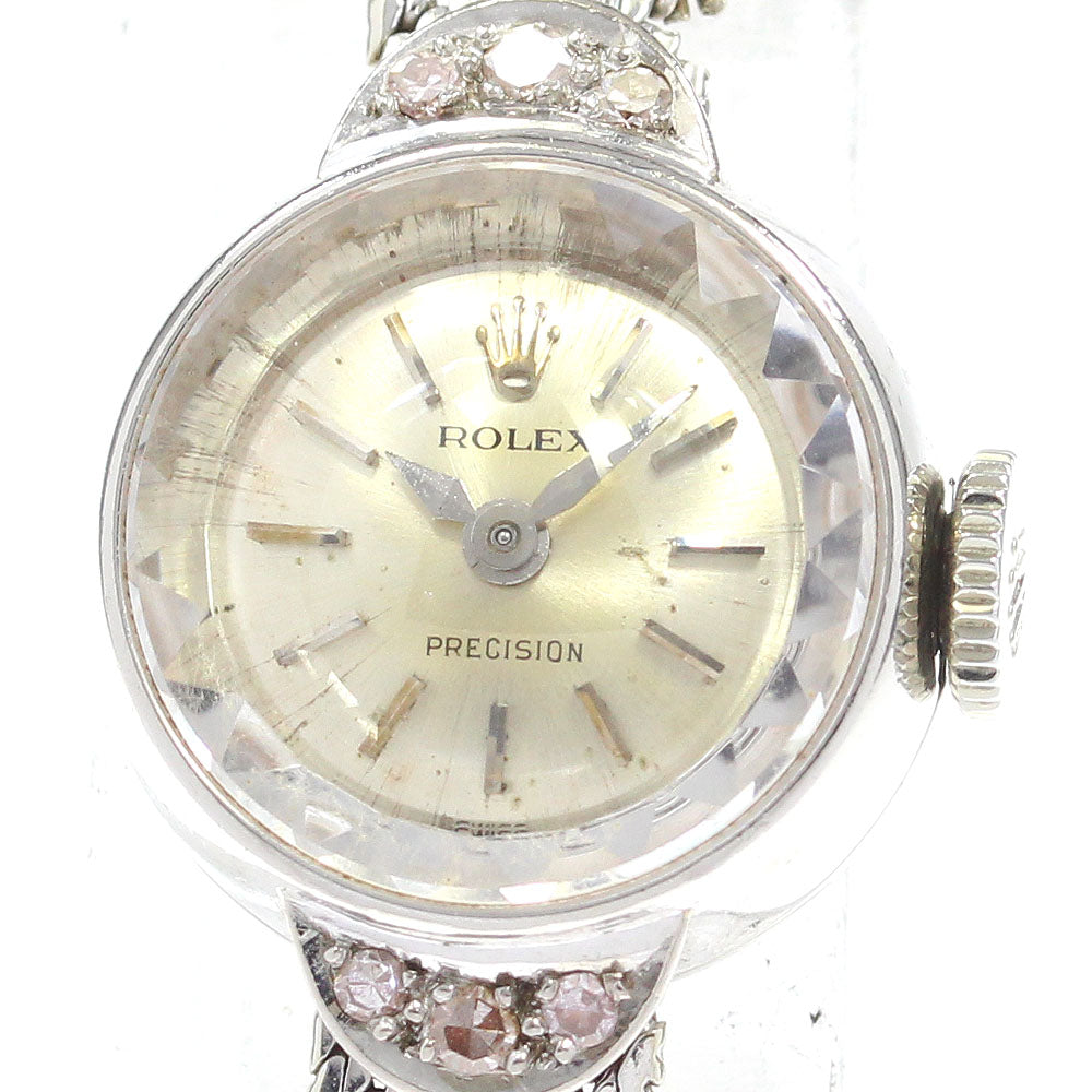 ROLEX Precision cut glass K18WG Cal.1401 Silver Dial Hand Winding Ladies Watch_844560