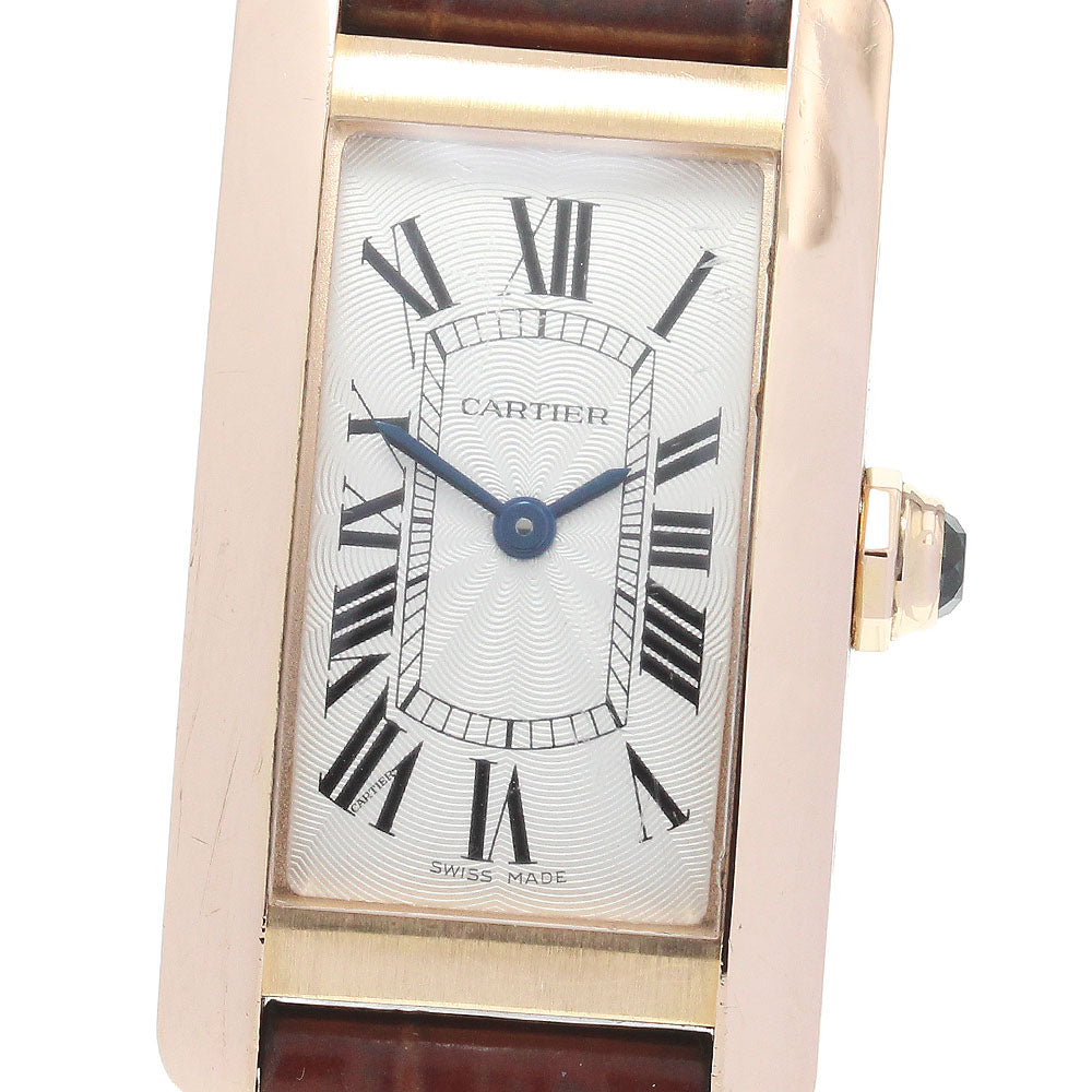 CARTIER Tank AmericanSM W2607456 18K Pink Gold Silver Dial Quartz Ladies Watch_844756