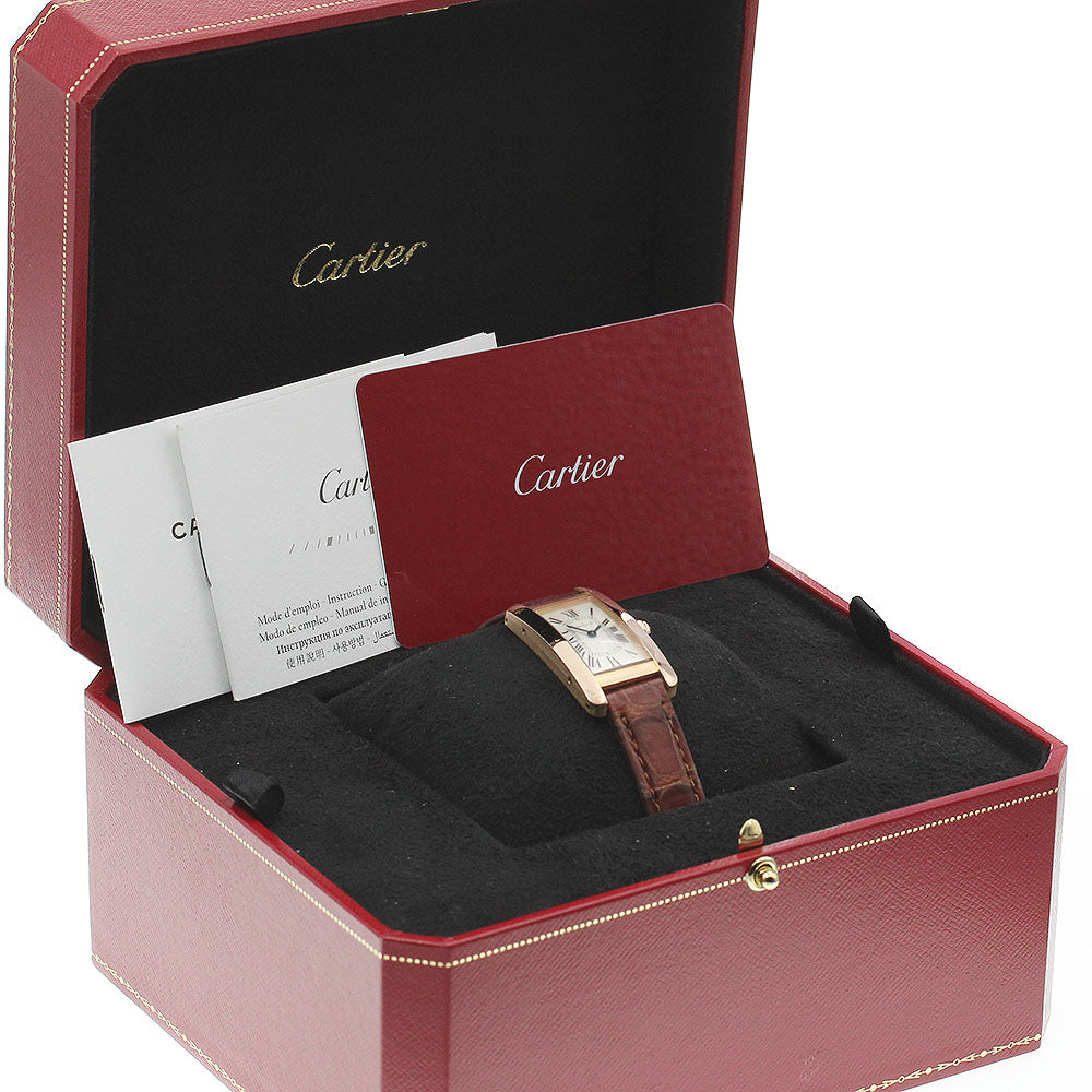 CARTIER Tank AmericanSM W2607456 18K Pink Gold Silver Dial Quartz Ladies Watch_844756