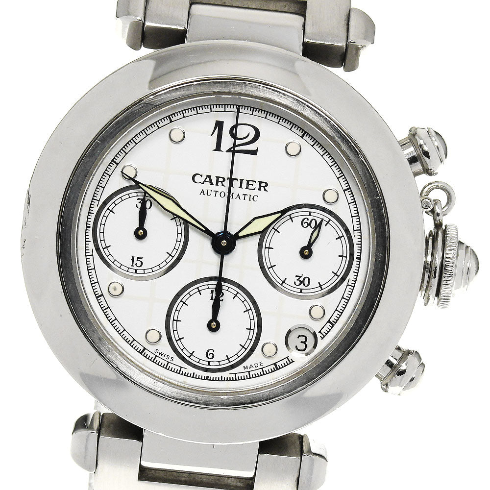 CARTIER Pasha C Chrono W31039M7 Date White Dial Automatic Boy's Watch_844773