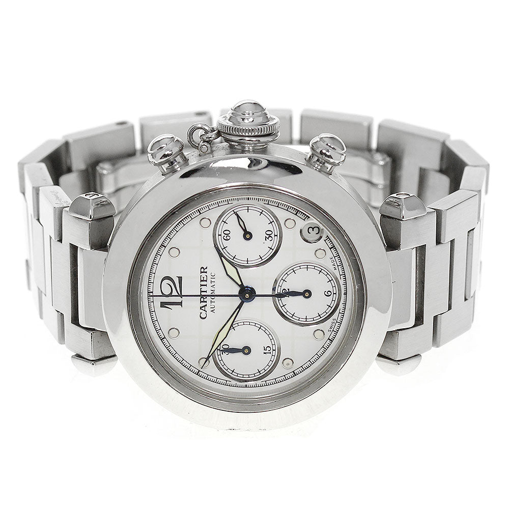 CARTIER Pasha C Chrono W31039M7 Date White Dial Automatic Boy's Watch_844773
