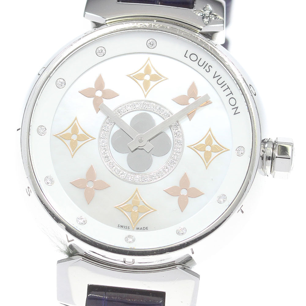 LOUIS VUITTON Tambour Q13MT 10P diamond White shell Dial Quartz Ladies Watch_845400