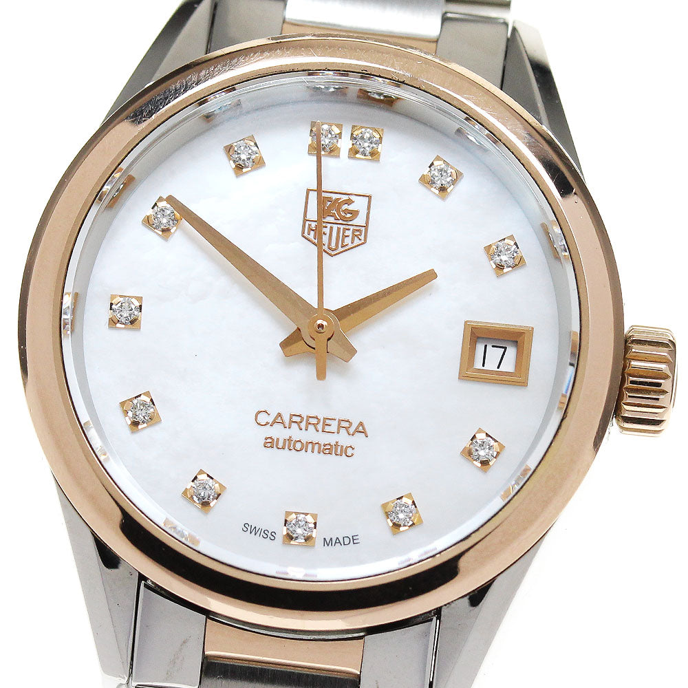 TAG HEUER Carrera WAR2452-3 Stainless Steel/PG Caliber 9 12P Diamond Date White shell Dial Automatic Ladies Watch_845418