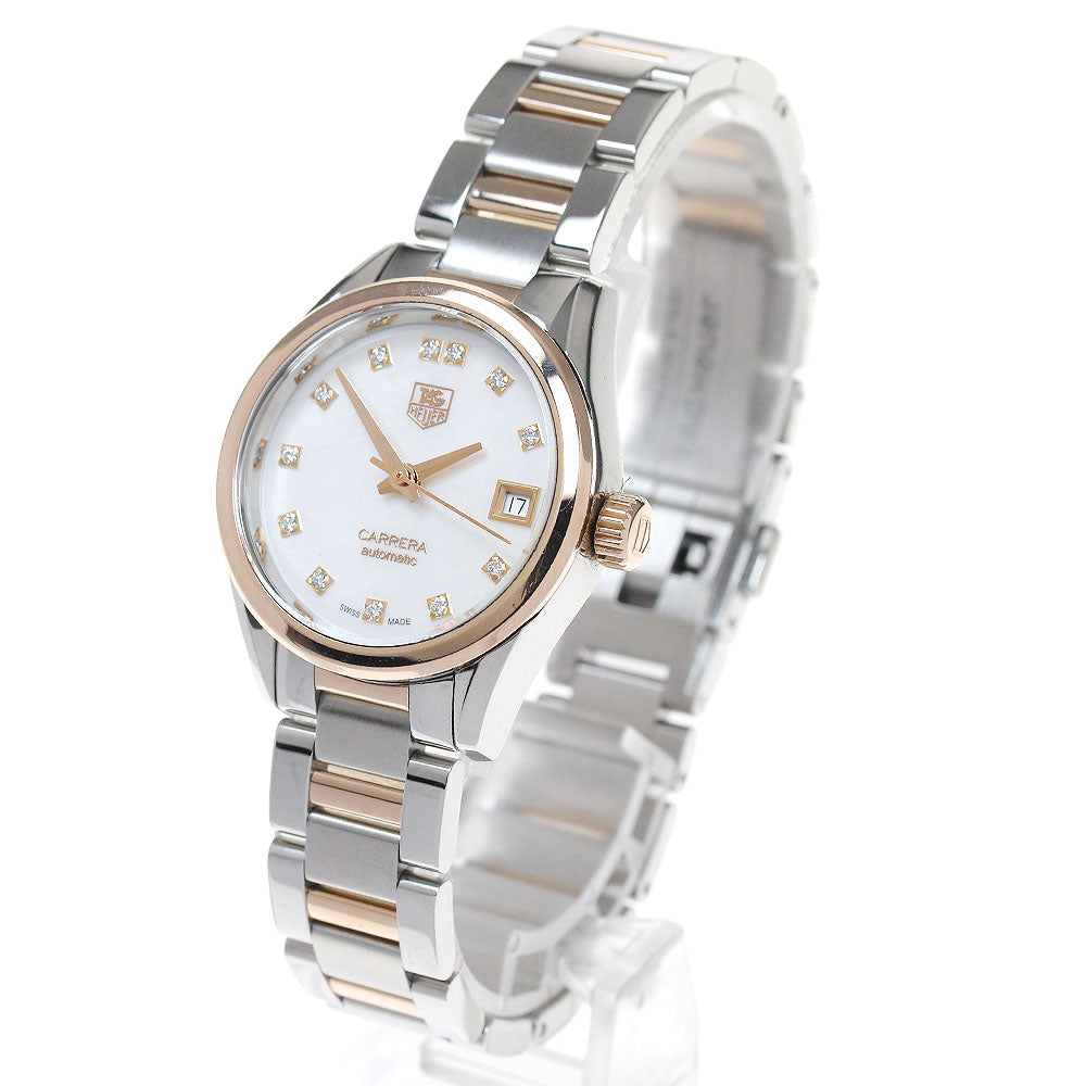 TAG HEUER Carrera WAR2452-3 Stainless Steel/PG Caliber 9 12P Diamond Date White shell Dial Automatic Ladies Watch_845418