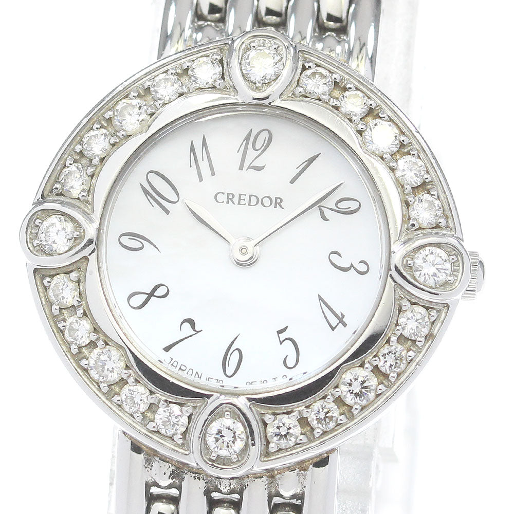 SEIKO CREDOR SIGNO GSTE849/1E70-0CY0 Diamond Bezel White shell Dial Quartz Ladies Watch_845603