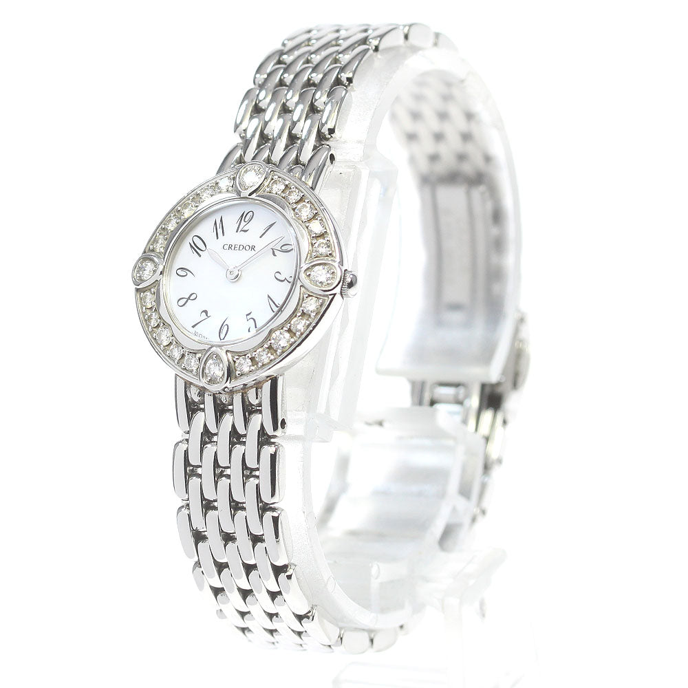 SEIKO CREDOR SIGNO GSTE849/1E70-0CY0 Diamond Bezel White shell Dial Quartz Ladies Watch_845603