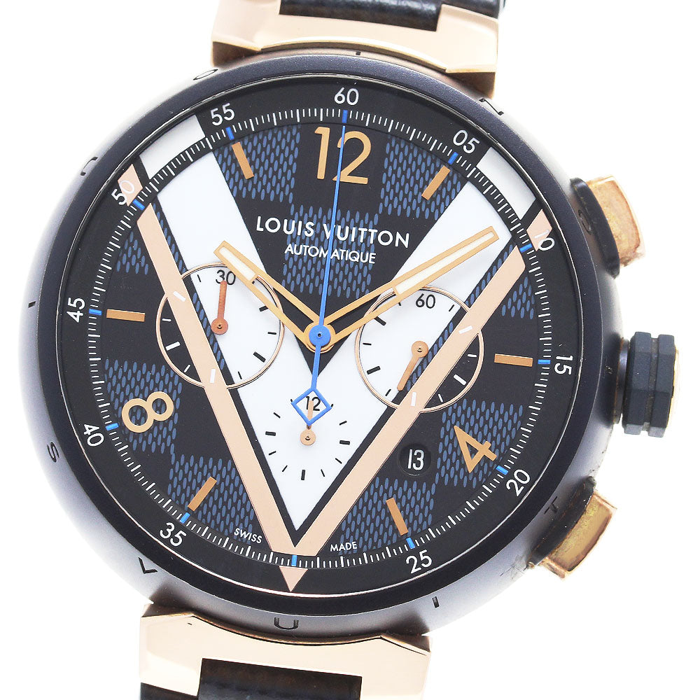 LOUIS VUITTON Tambour Damier Cobalt QA090 Chronograph Automatic Men's_846121