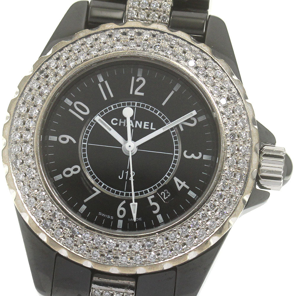 CHANEL J12 black ceramic H1338 date diamond bezel Quartz Ladies_846696