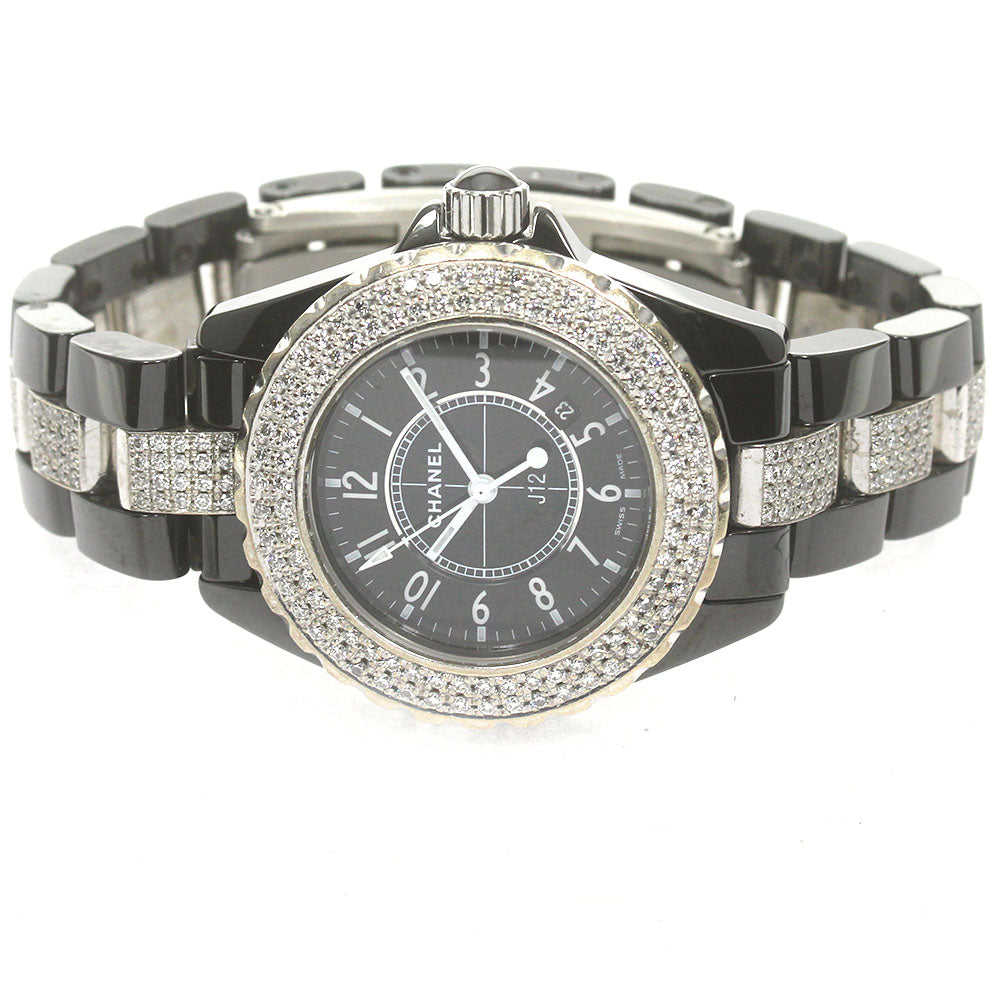 CHANEL J12 black ceramic H1338 date diamond bezel Quartz Ladies_846696