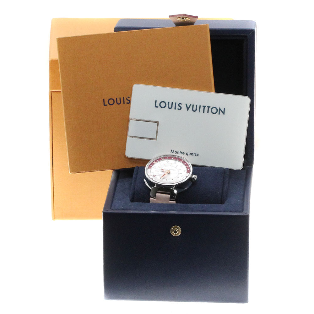 LOUIS VUITTON Tambour Moon Dual Time MM QA106 Silver Dial Quartz Ladies Watch_846855