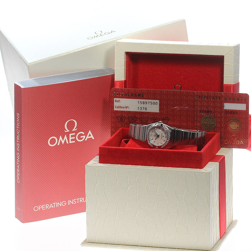 OMEGA Constellation 1589.75 Double Eagle 12P Diamond Bezel White shell Dial Quartz Ladies Watch_846932