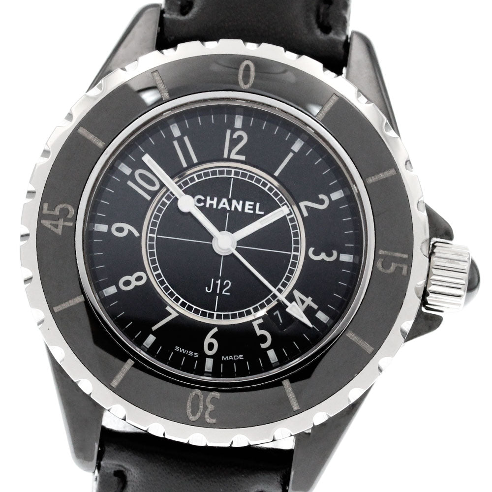 CHANEL J12 H0680 Black ceramic/leather Date Quartz Ladies Watch_847497