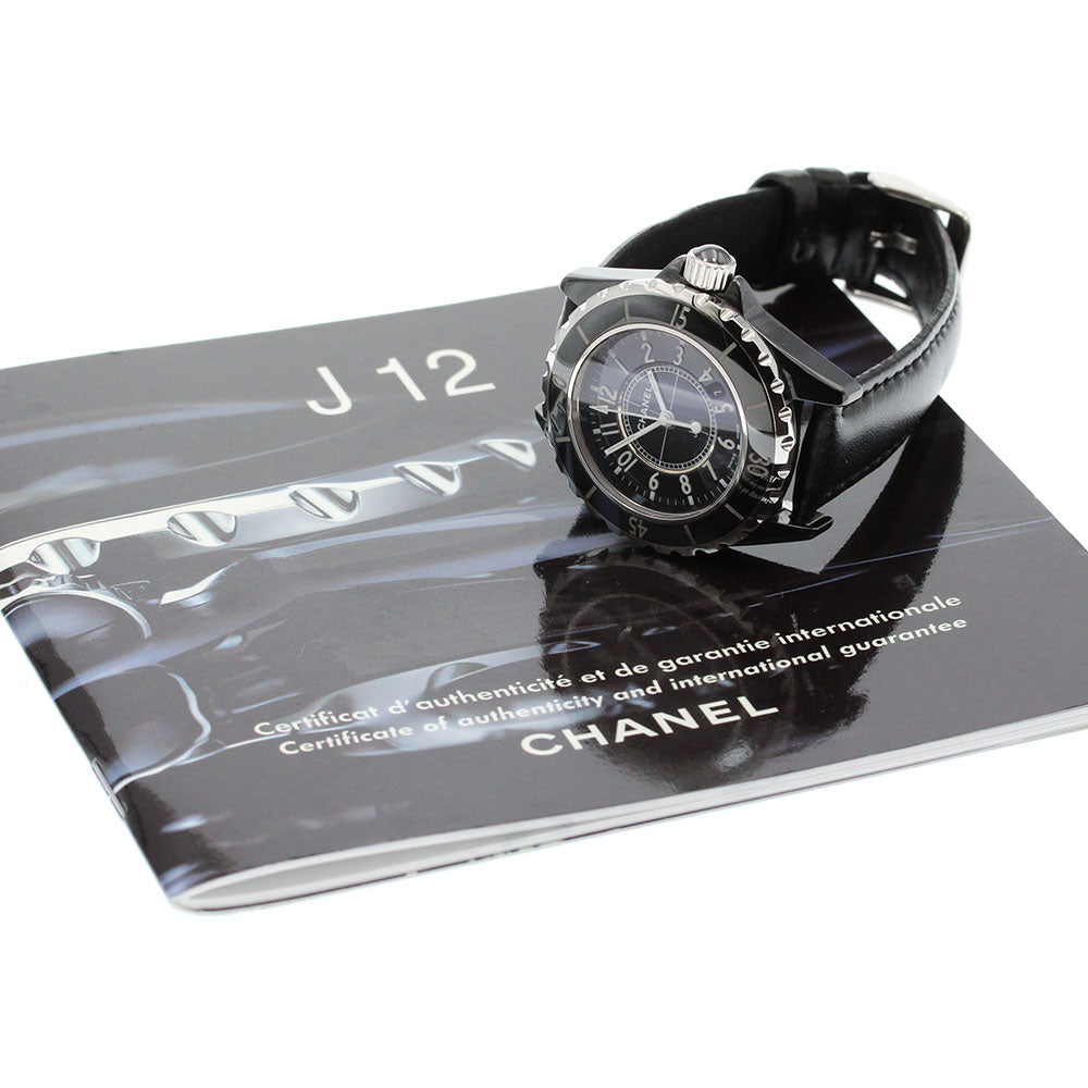 CHANEL J12 H0680 Black ceramic/leather Date Quartz Ladies Watch_847497