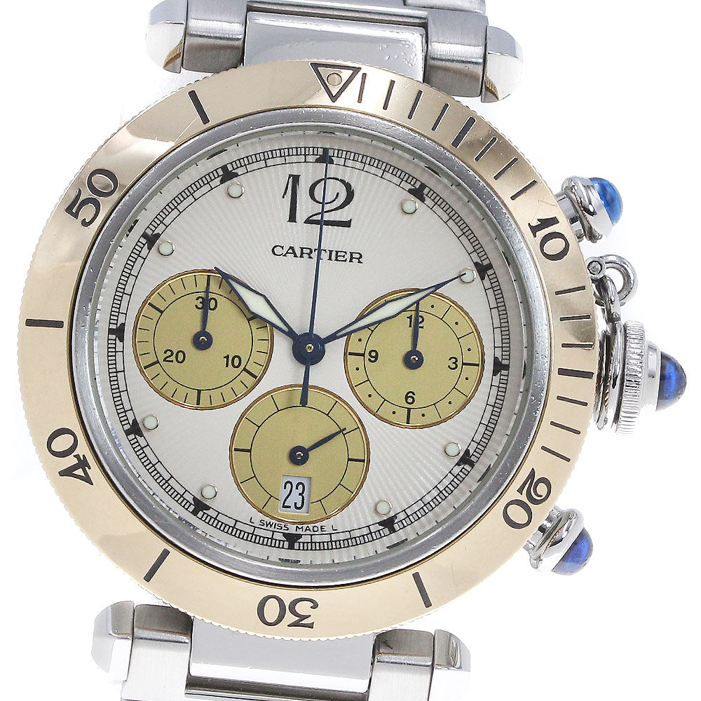 CARTIER Pasha W31011H3 Chronograph YG bezel beige Dial Quartz Men's Watch_847530