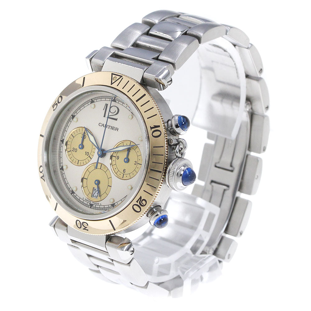 CARTIER Pasha W31011H3 Chronograph YG bezel beige Dial Quartz Men's Watch_847530