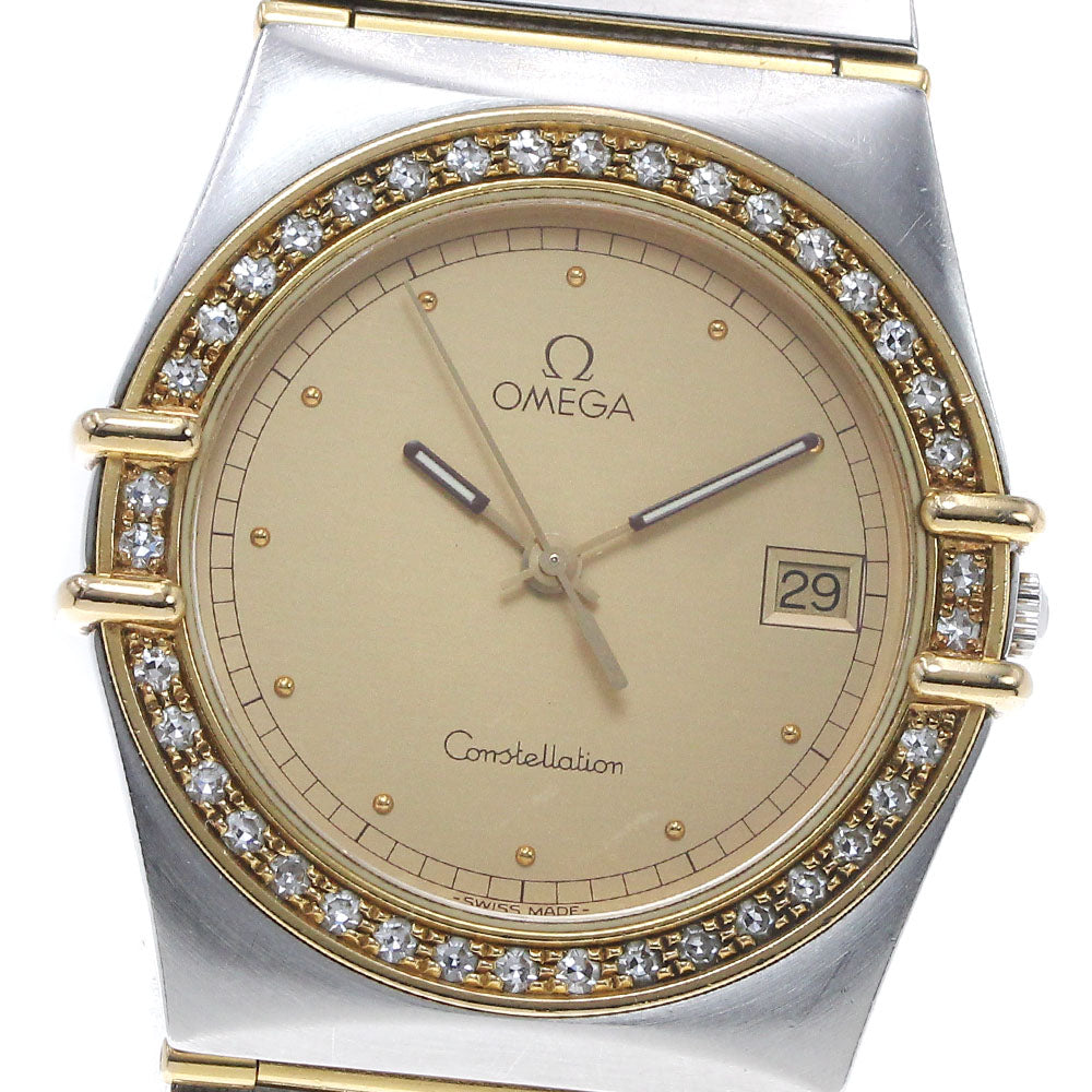OMEGA Constellation Diamond bezel Full bar Gold Dial Quartz Men's Watch_847713