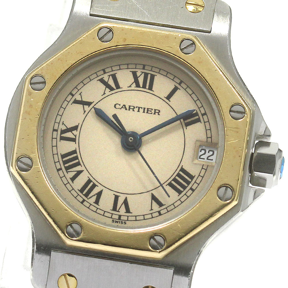 CARTIER Santos Octagon SM W2001683 YG2 tone Date Beige Dial Quartz Ladies_847772