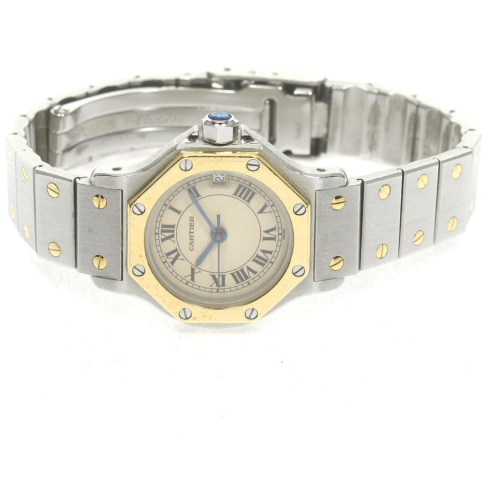 CARTIER Santos Octagon SM W2001683 YG2 tone Date Beige Dial Quartz Ladies_847772