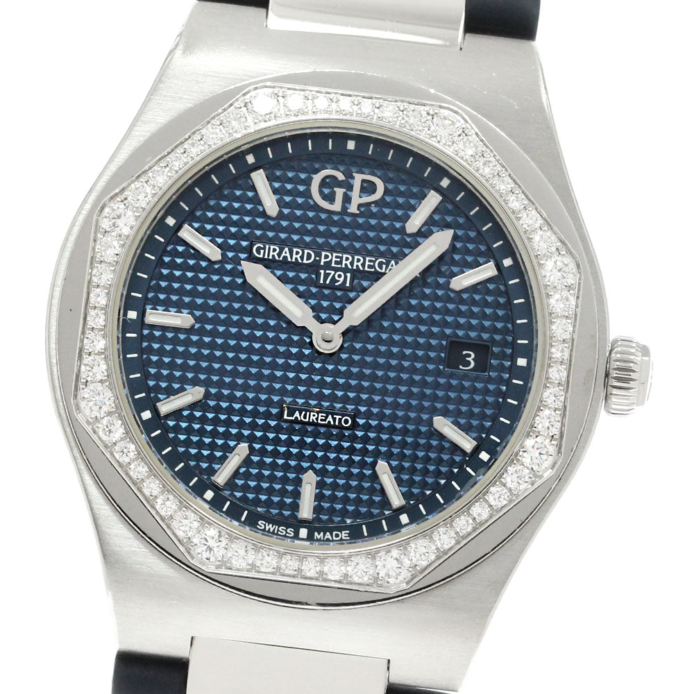 GIRARD PERREGAUX Laureato 34MM 80189D11A431-11A Diamond Bezel Navy Dial Quartz Boy's Watch_848511