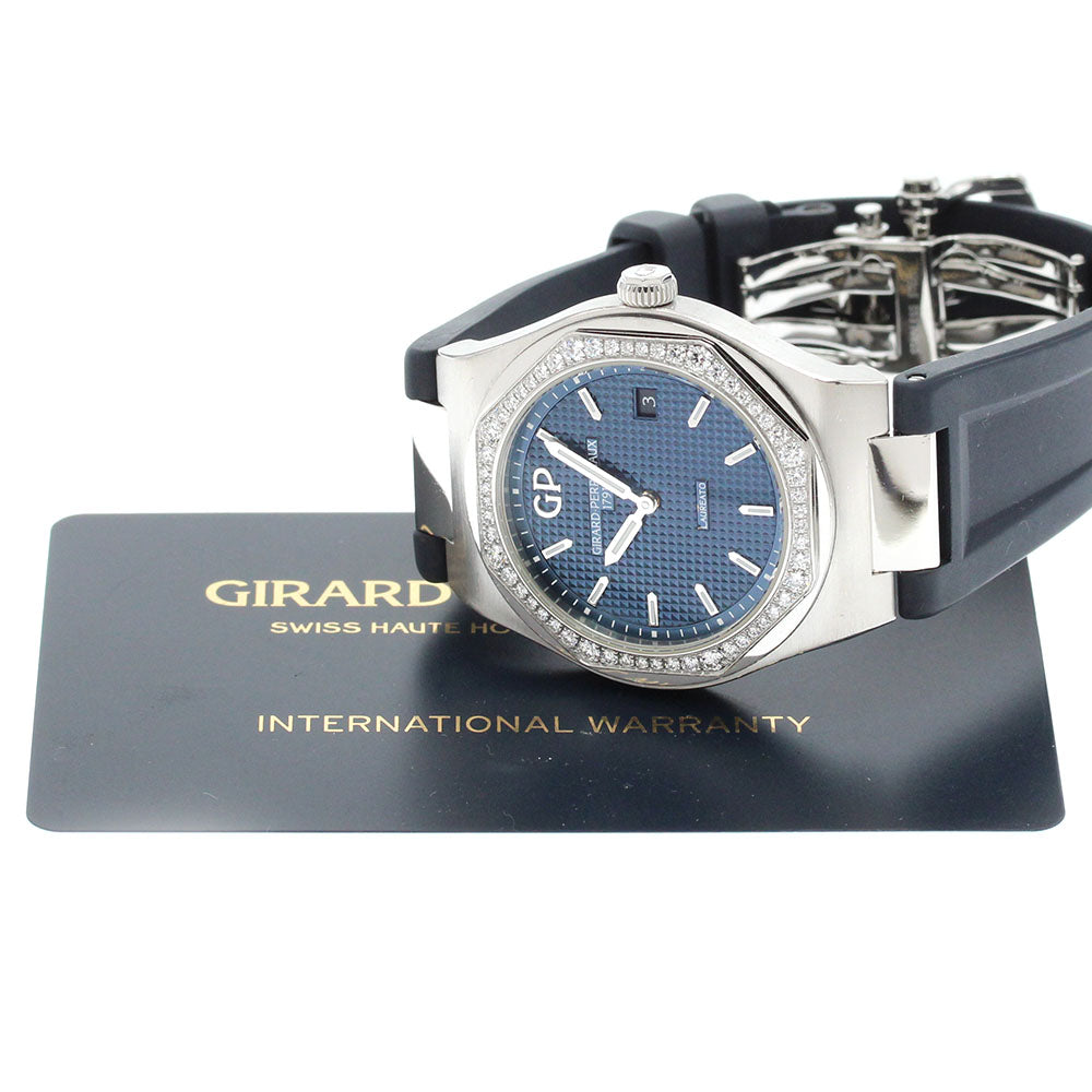 GIRARD PERREGAUX Laureato 34MM 80189D11A431-11A Diamond Bezel Navy Dial Quartz Boy's Watch_848511