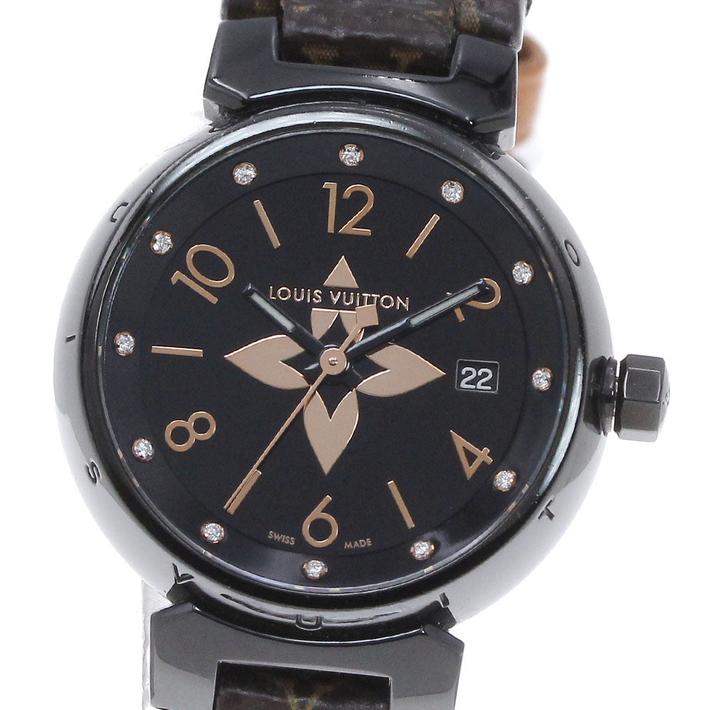 LOUIS VUITTON Tambour All Black PM QA047 12P diamond Quartz Ladies Watch_849249