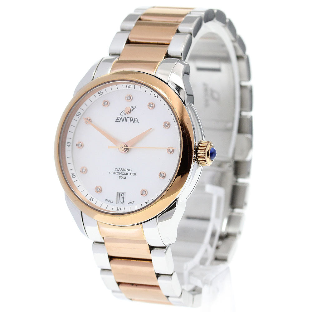 ENICAR 3265.50.361 11P diamond White shell Dial Automatic Ladies Watch_849792