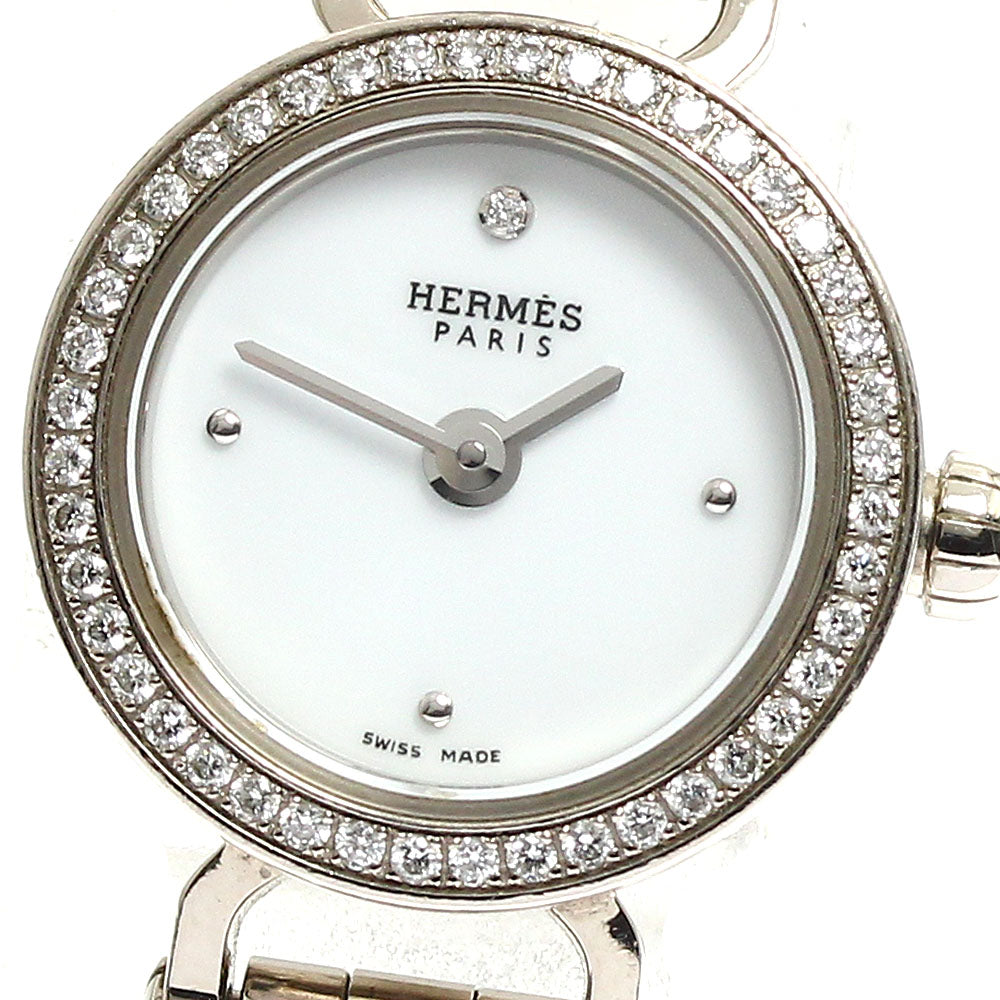 HERMES Forble FG1.191 K18WG diamond bezel white Dial Quartz Ladies Watch_849825