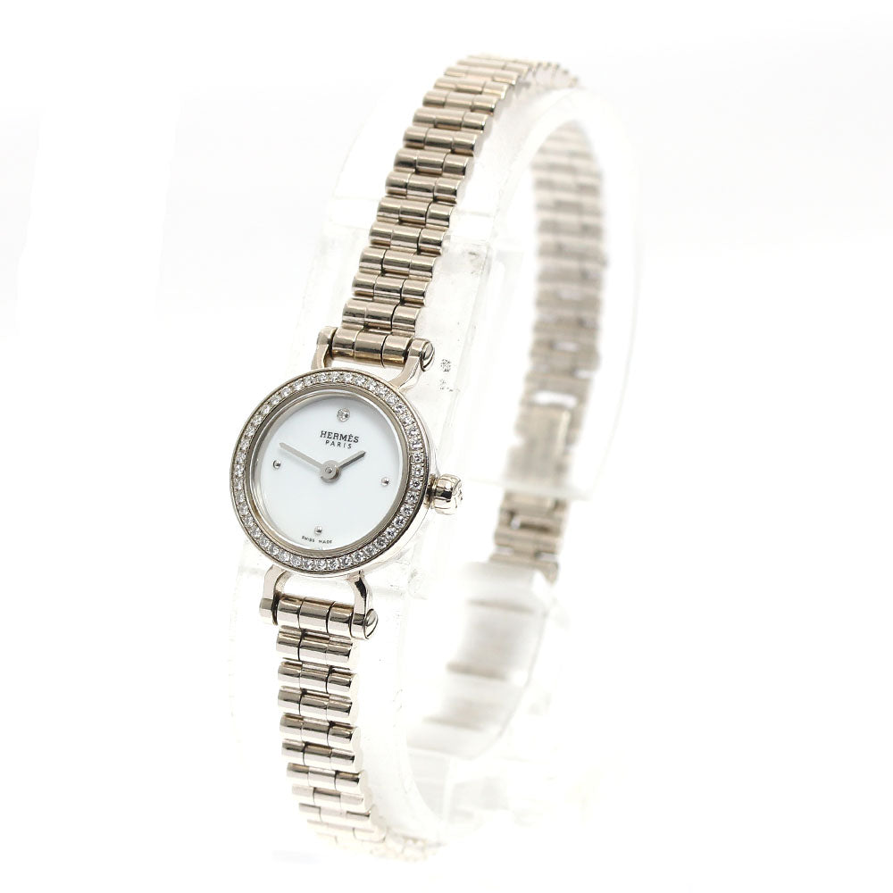 HERMES Forble FG1.191 K18WG diamond bezel white Dial Quartz Ladies Watch_849825