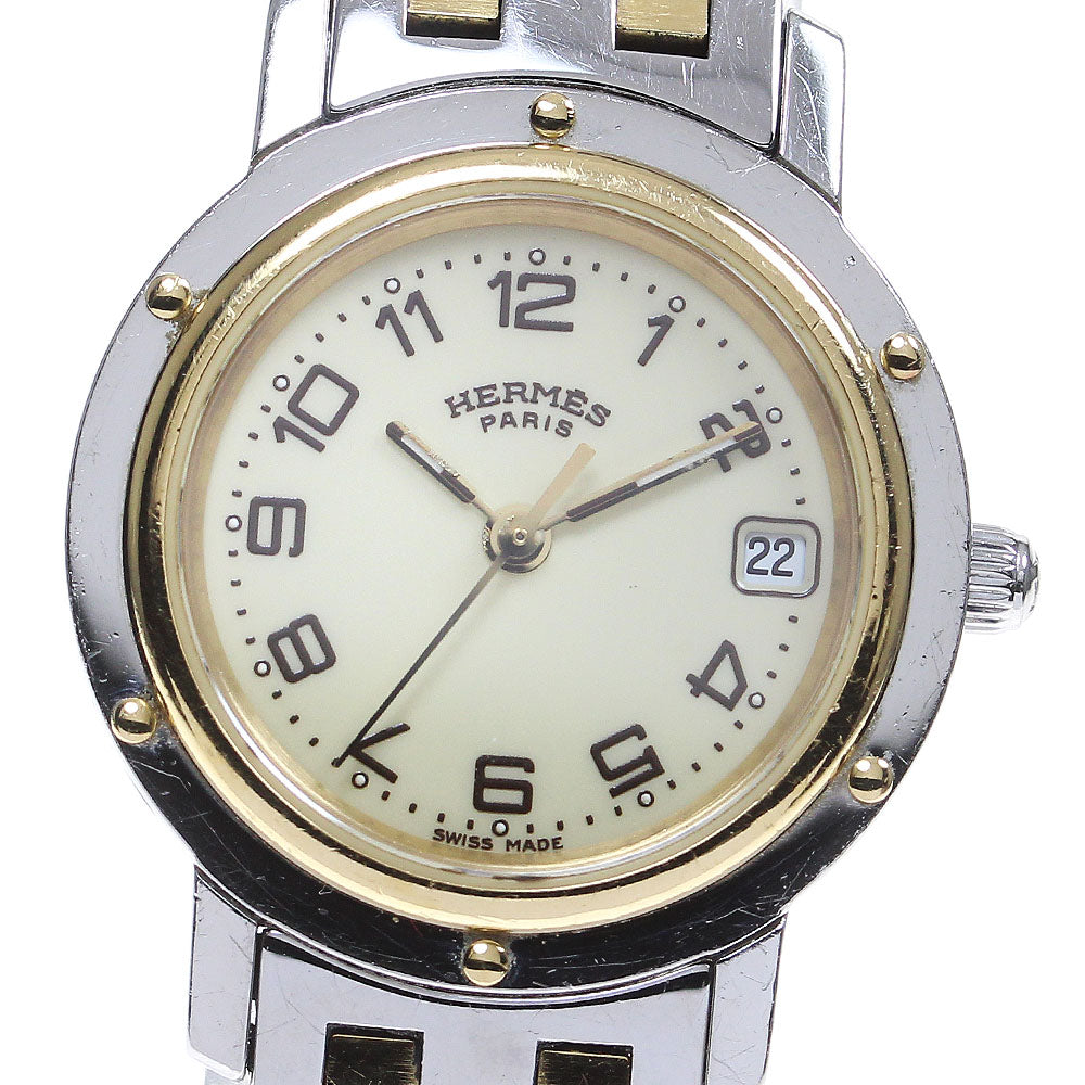 HERMES Clipper Nacre CL4.220 Date beige Dial Quartz Ladies Watch_861374
