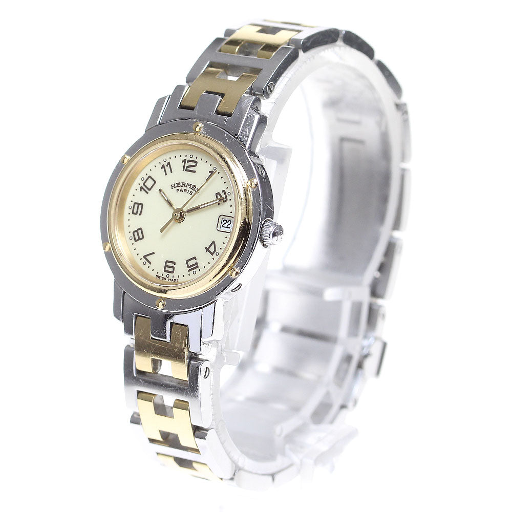 HERMES Clipper Nacre CL4.220 Date beige Dial Quartz Ladies Watch_861374