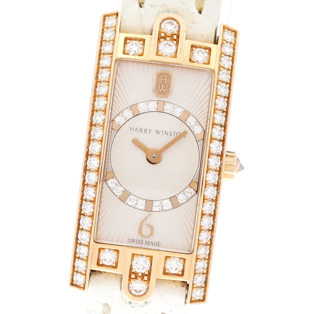 HARRY WINSTON Avenue C Mini AVCQHM16RR037 K18PG diamond bezel beige Dial Quartz Ladies Watch_861658