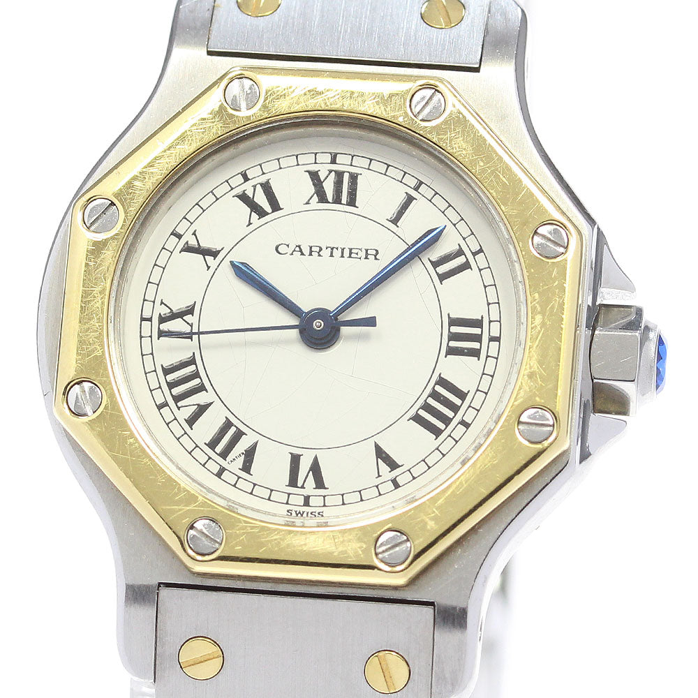 CARTIER Santos Octagon SM YG2 tone date beige Dial Quartz Ladies Watch_861730