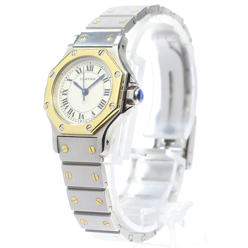 CARTIER Santos Octagon SM YG2 tone date beige Dial Quartz Ladies Watch_861730