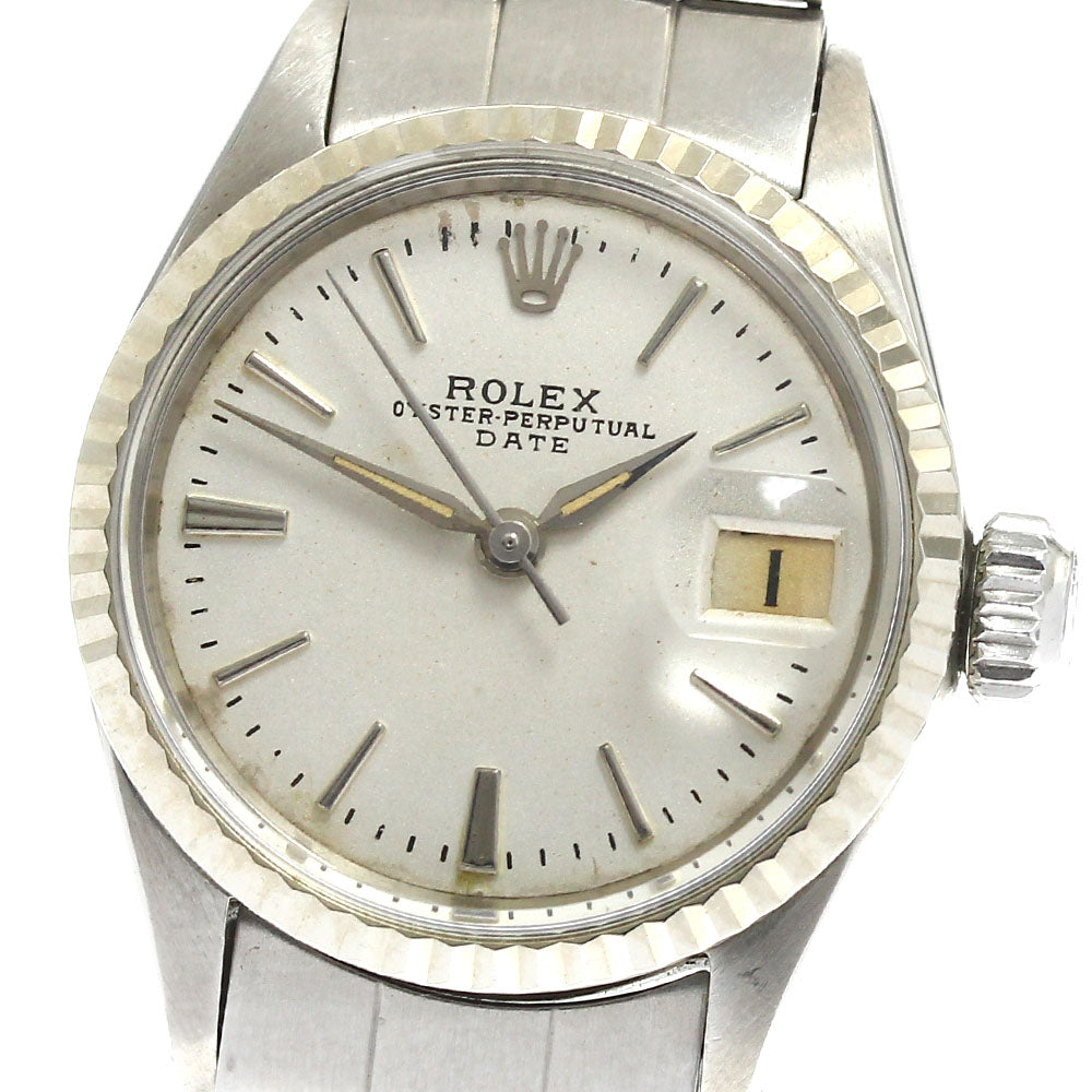 ROLEX Oyster perpetual date 6517 Cal.1130 Redone dial WG bezel Silver Dial Automatic Ladies Watch_861735