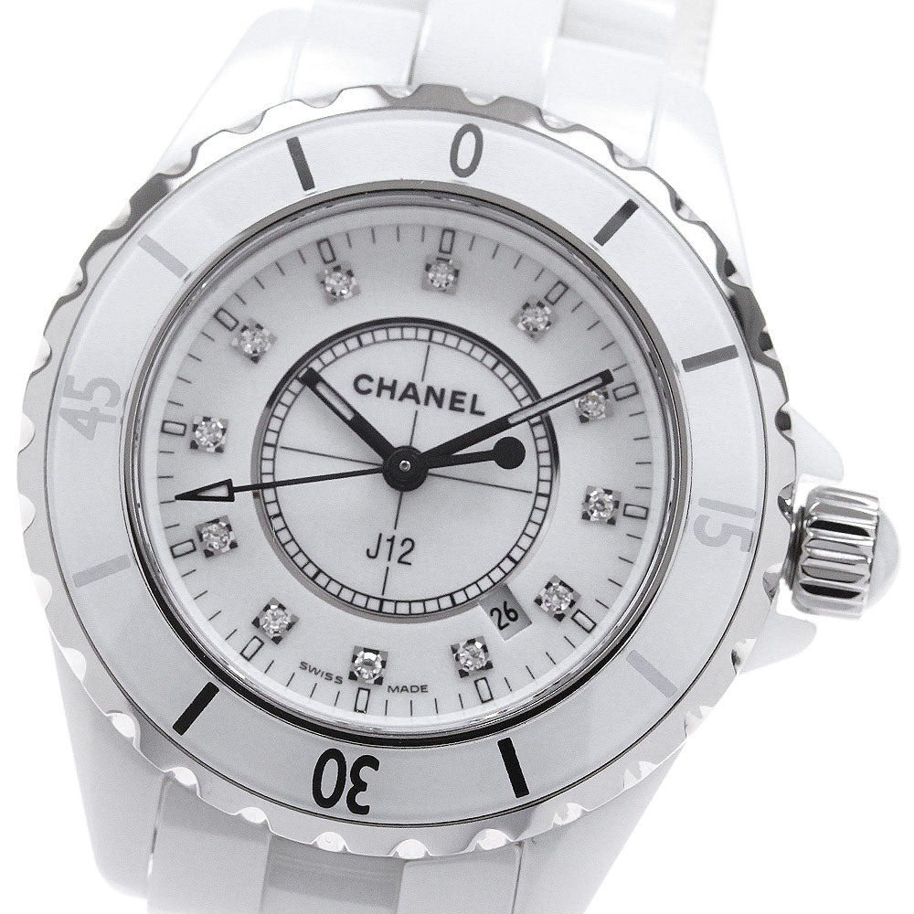 CHANEL J12 H1628 33MM White Ceramic 12P Diamond white Dial Quartz Ladies_862220