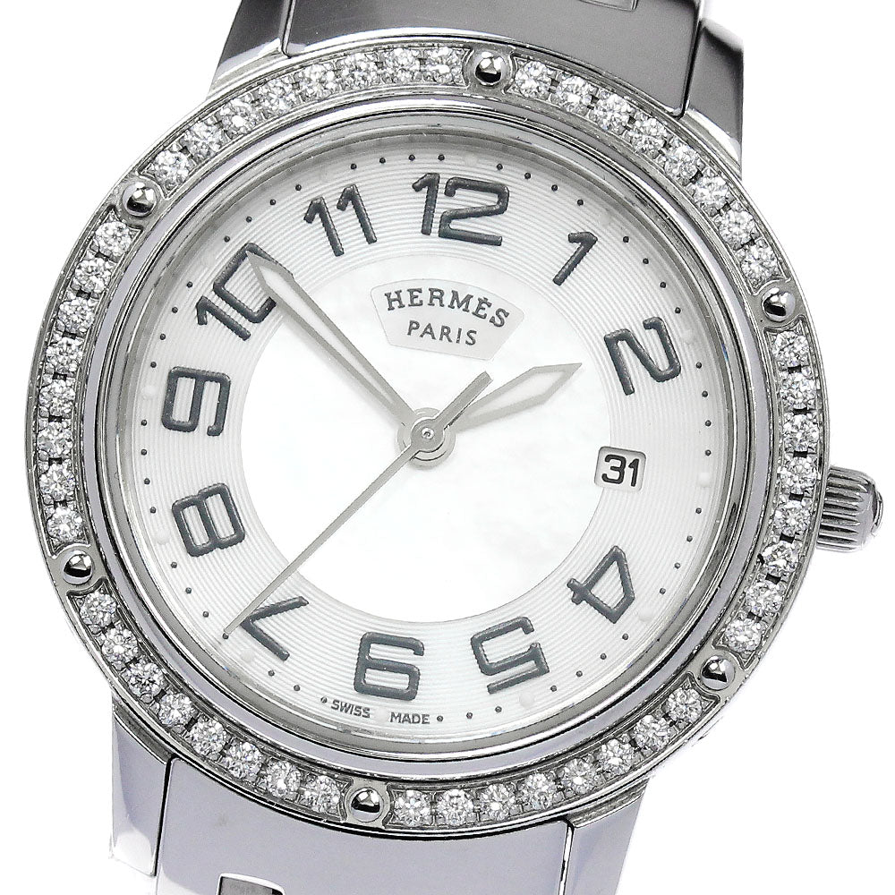 HERMES Clipper CP1.330 Diamond Bezel White / shell Dial Quartz Ladies _862501