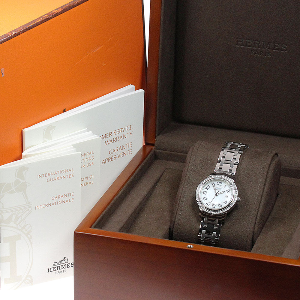 HERMES Clipper CP1.330 Diamond Bezel White / shell Dial Quartz Ladies _862501