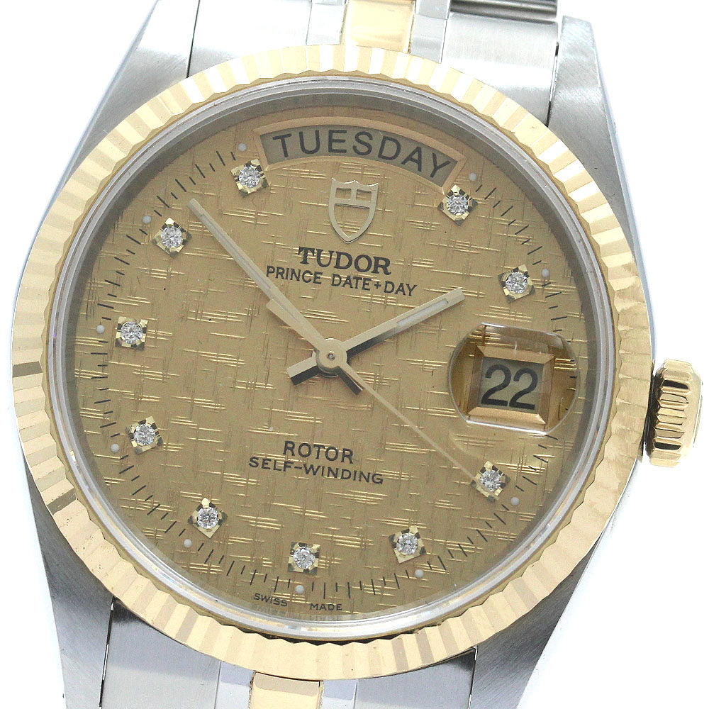 TUDOR Prince Date Day 76213 YG2 tone 10P diamond Automatic Men's Watch_863465