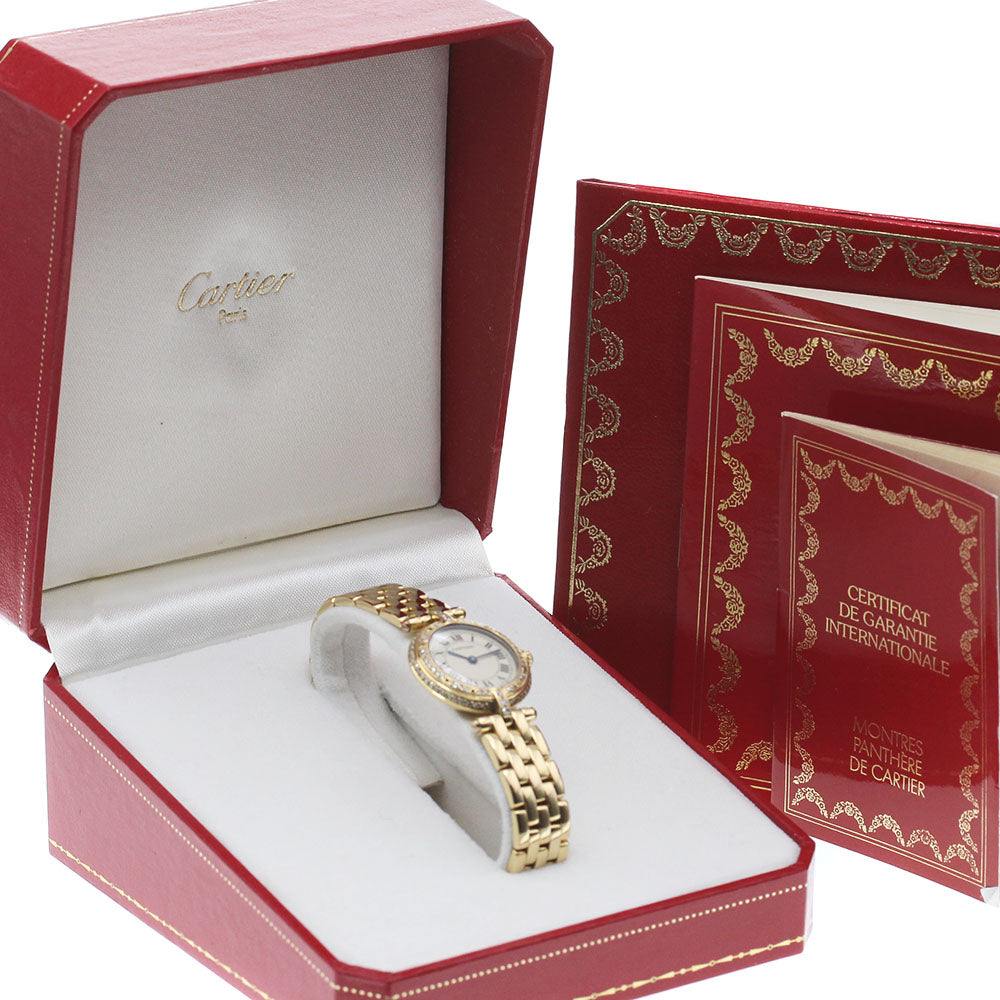 CARTIER PANTHERESM round K18YG after diamond bezel beige Dial Quartz Ladies Watch_863934