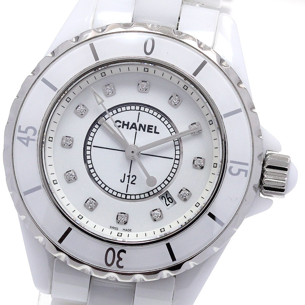 CHANEL J12 H1628 33MM White Ceramic 12P Diamond Quartz Ladies Watch_864186