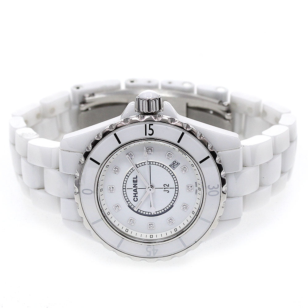 CHANEL J12 H1628 33MM White Ceramic 12P Diamond Quartz Ladies Watch_864186